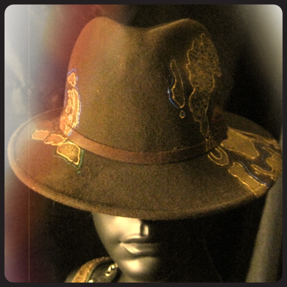 Artistically stylized brown fedora